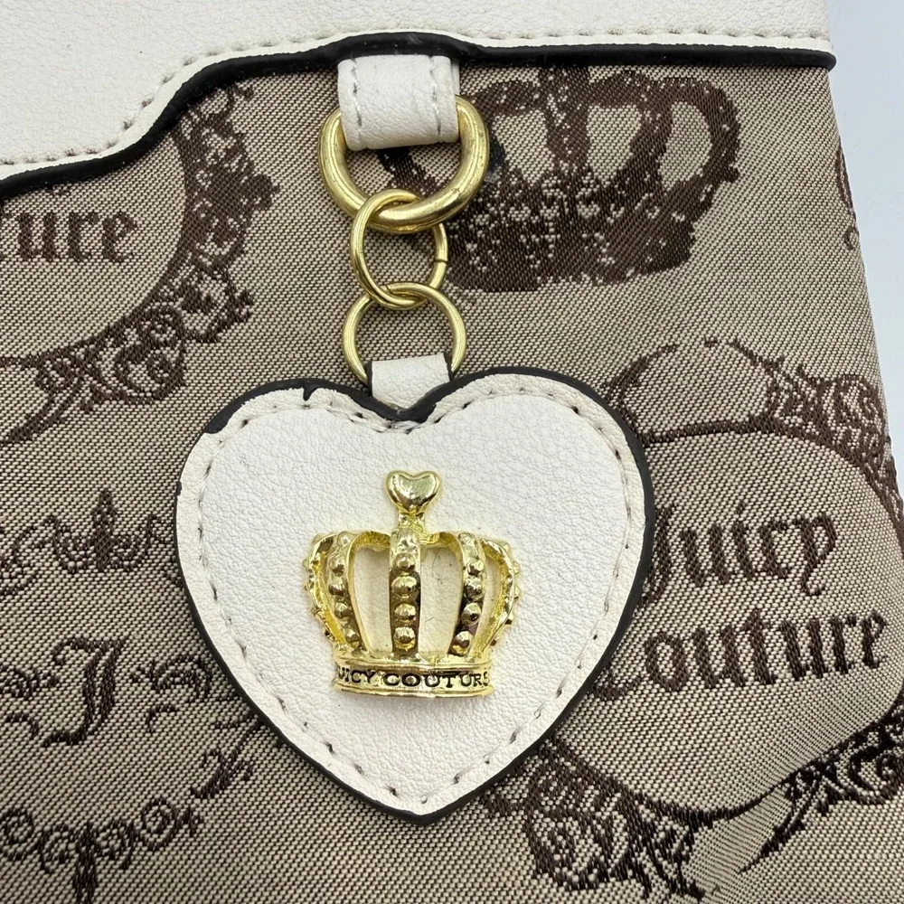 Juicy Couture Crossbody Bag OS Brown Cream Y2K Crown‎ Monogram Heart Charm